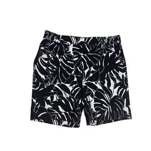 Rafaella Women's Stretch Comfort Waistband Bermuda Shorts Black Palm Size 14